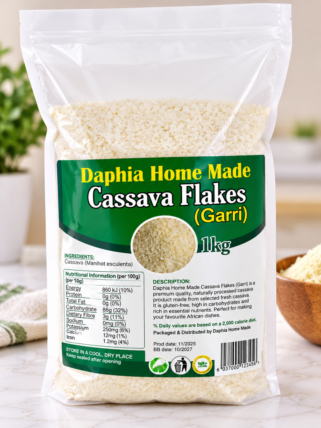 Daphia Home made cassava grits (Garri)
