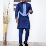 Kaftan Summer Men's Suit Round Neck Long-sleeved Top Pants African Round Traditional Outfit National Style 2023 New In - Image 4