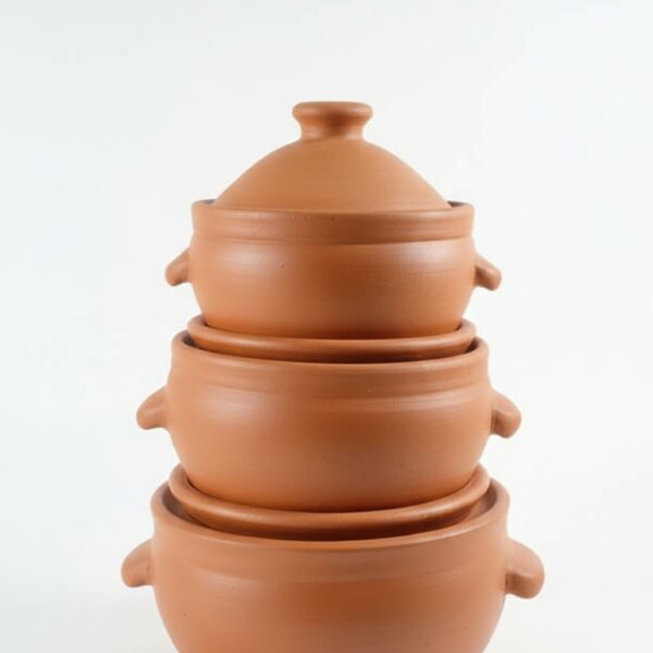 Authentic Nested Terracotta Clay Cooking Pot Set (3-Piece) - Traditional Earthenware Cookware Li