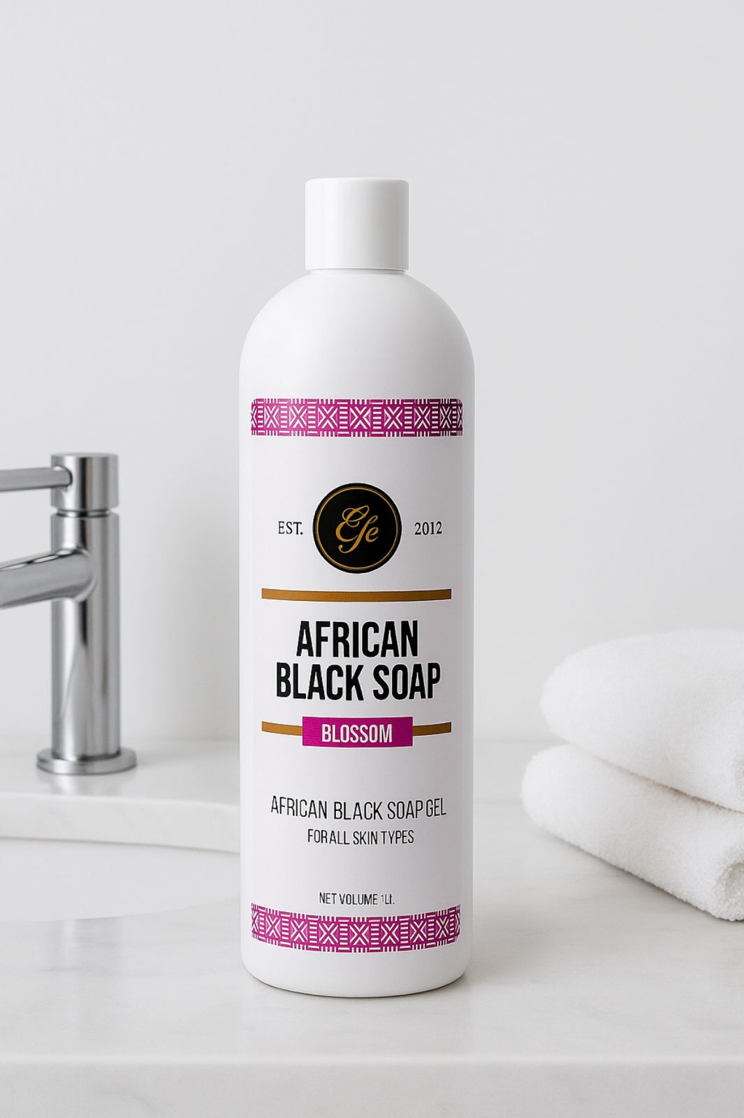 1 Liter - Efe African Black Soap Bath Gel - Blossoms