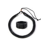 New Retro Men's Wooden Beaded Necklace Bracelet Set - Image 2