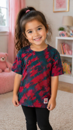 A bold red and black tie-dye T-shirt for Kids and Adults - Image 4
